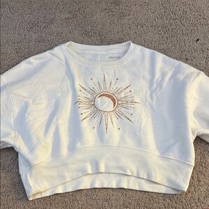 White Cropped Sweatshirt with Sun and Moon Design